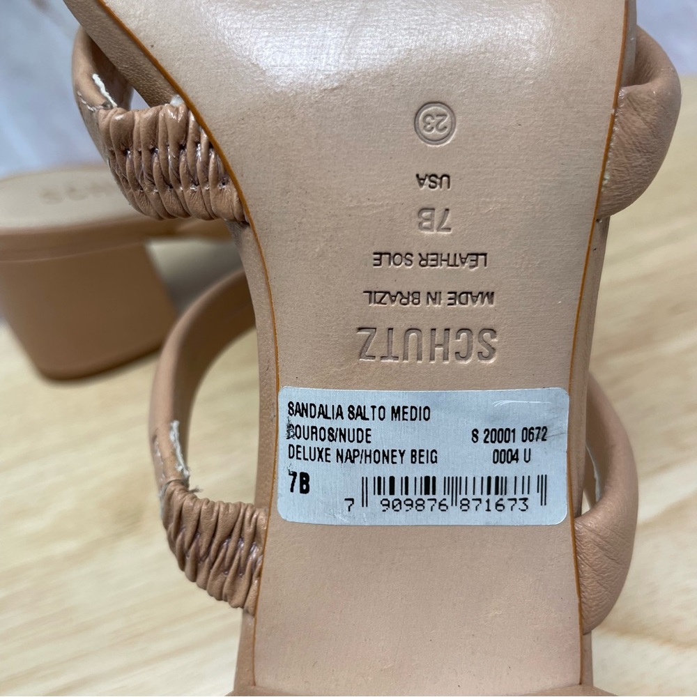 Schutz Olly Leather Block Heel Sandals Nude Sz 7 New - Picture 9 of 11
